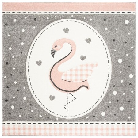 Safavieh 4 x 4 ft. Carousel Kids 100 Power Loomed Square Area Rug Pink & Ivory CRK154P-4SQ
